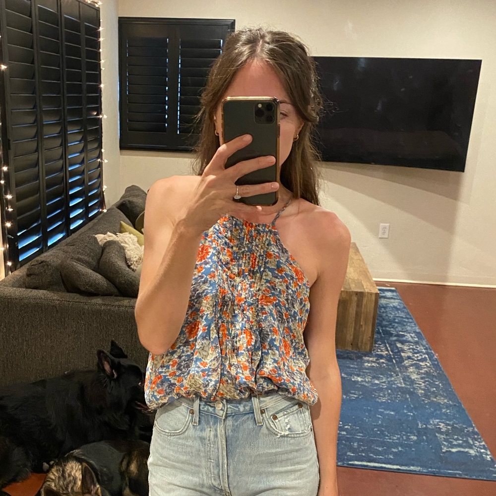 Joie Blue and Orange Floral Halter Tank